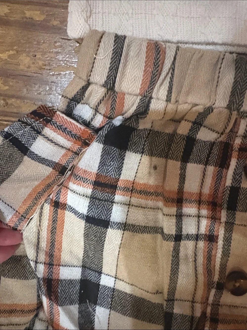 Girls Cream Cable Knit Top with Plaid Button Skirt